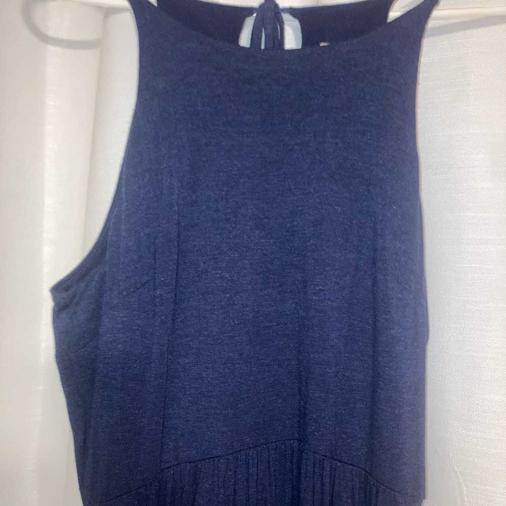 LOFT Navy Sleeveless Maxi Dress with Gathered Waist